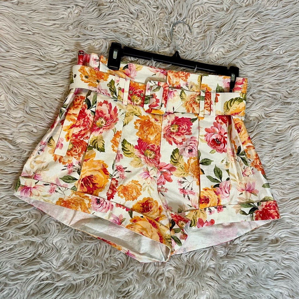 For Love And Lemons Peony Pleated Linen Shorts
